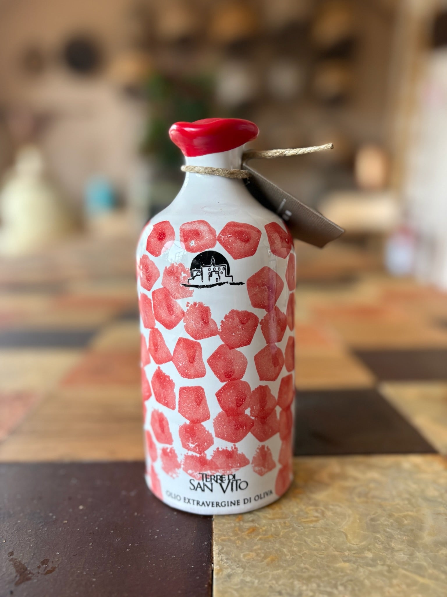 Red Print Flower Terracotta Jar – extra virgin olive oil