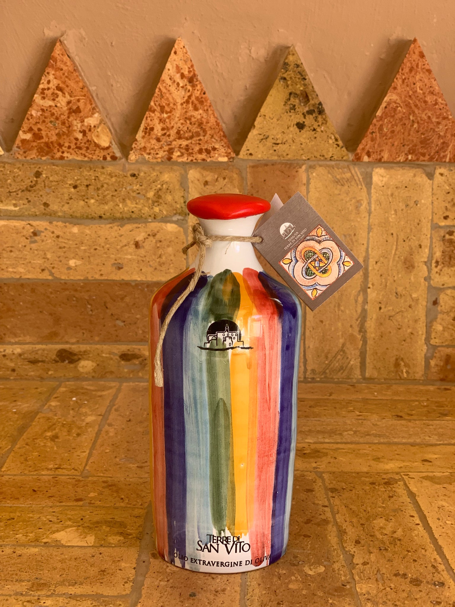 Rainbow Stripe Terracotta Jar – extra virgin olive oil