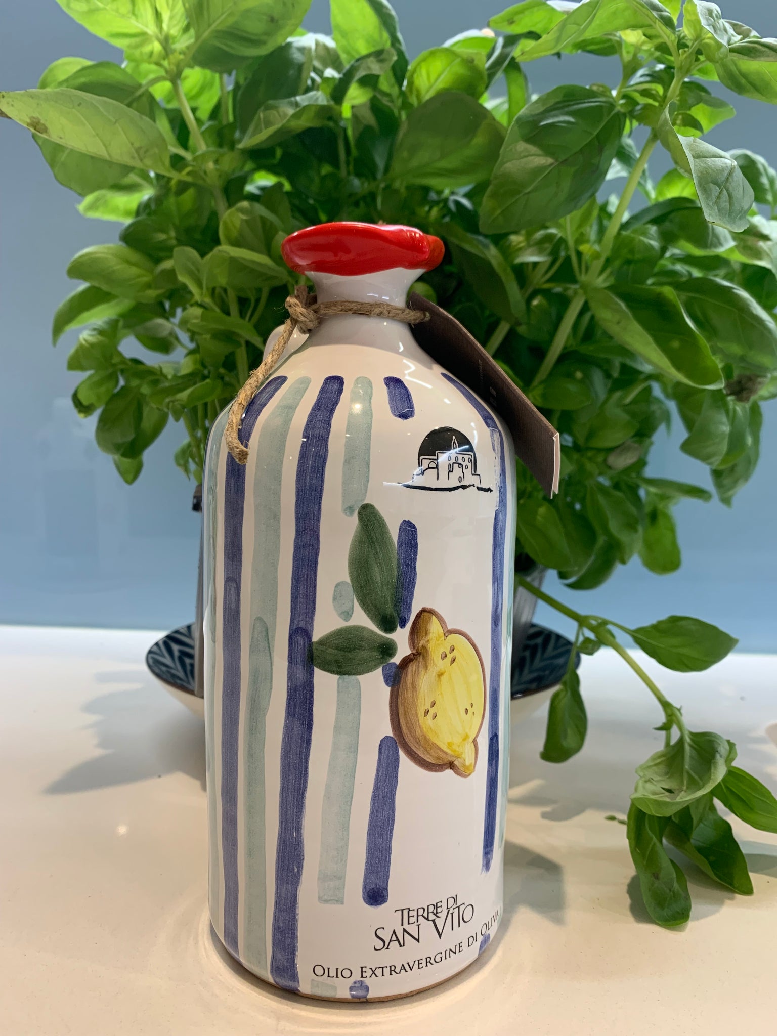 NEW IN: Lemon Stripe Patterned Terracotta Jar – extra virgin olive oil