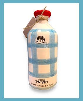 Light blue check terracotta jar – extra virgin olive oil