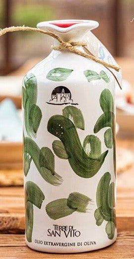 Green Pattern terracotta jar, hand made, organic extra virgin olive oil